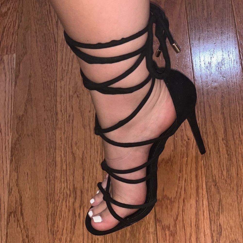 Tie up black heels